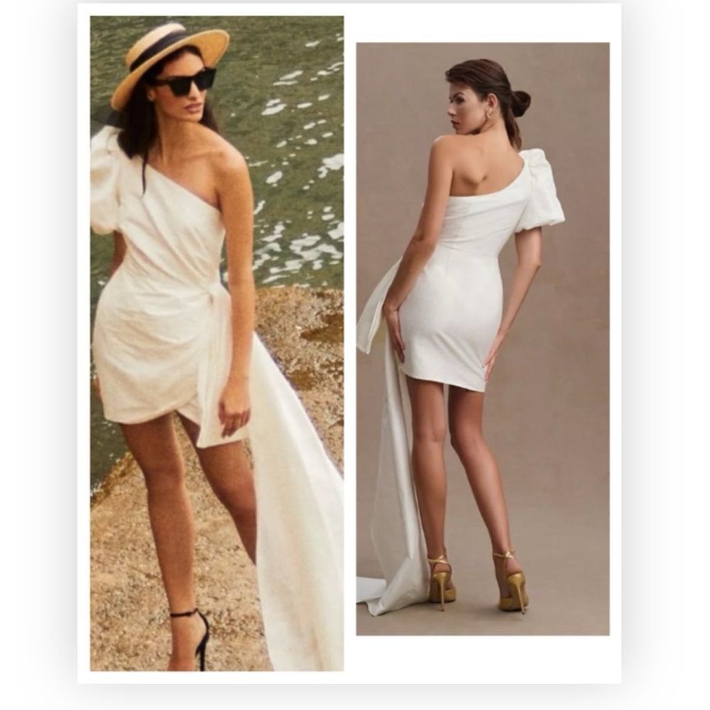 Sachin & Babi Dorien Puffed One-Shoulder Bow Train Wrap Mini Dress NWT $398